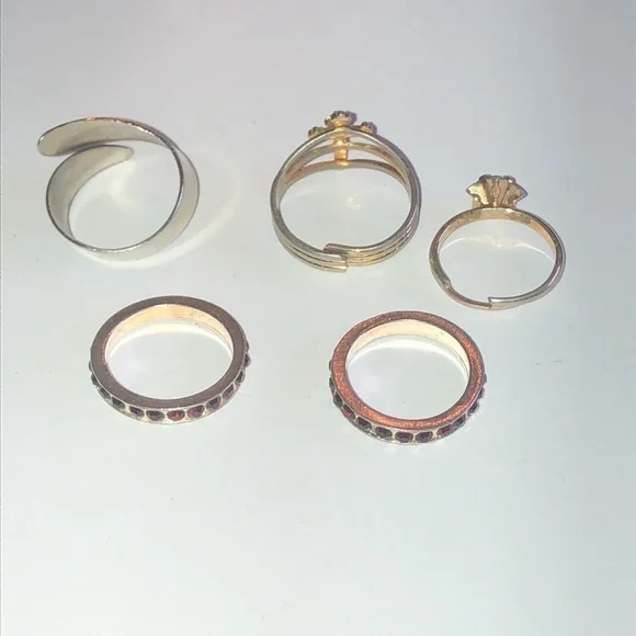 Lot of 5 Vintage Gold Tone & Silver Tone Boho Rings Adjustable & Size 6 & 8 - Picture 3 of 6
